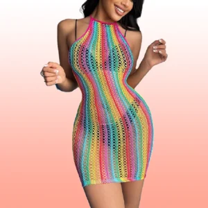 Rainbow Desire – Vestido de Malla Multicolor Sexy
