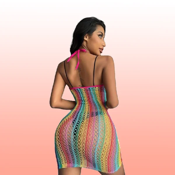 Rainbow Desire – Vestido de Malla Multicolor Sexy - Imagen 2